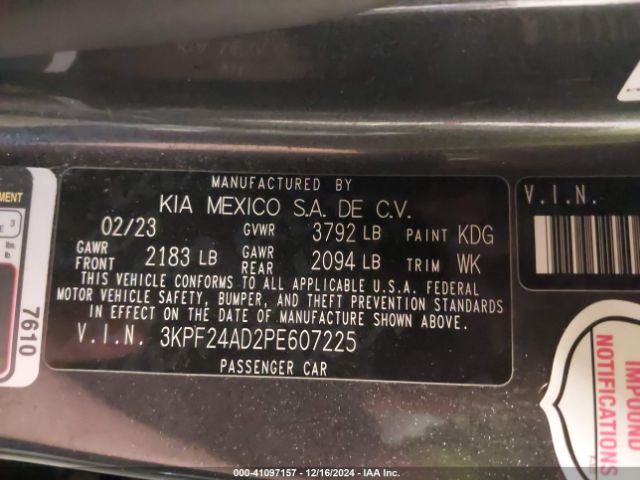 3KPF24AD2PE607225 KIA Forte Lxs