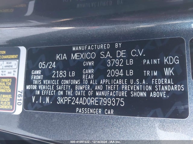 3KPF24AD0RE799375 KIA Forte Lxs