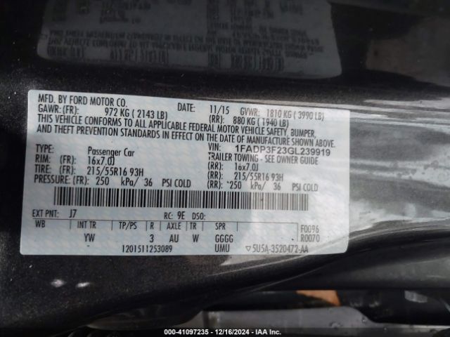 1FADP3F23GL239919 Ford FOCUS SE