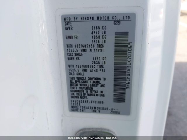 3N6CM0KN5LK701069 Nissan Nv200  Cargo S Xtronic Cvt
