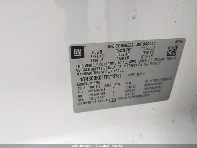 Chevrolet Tahoe Lt 2015 1GNSCBKC3FR713781 Image 9