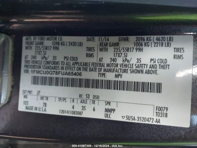 1FMCU0G78FUA65406 Ford ESCAPE SE