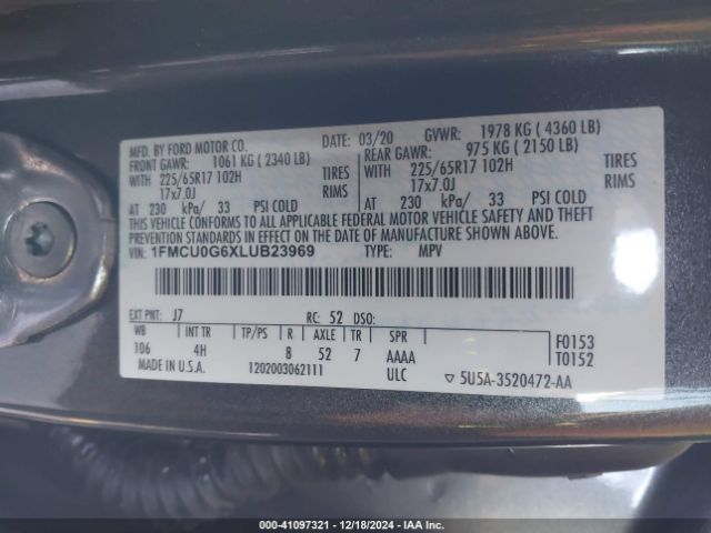 1FMCU0G6XLUB23969 Ford ESCAPE SE