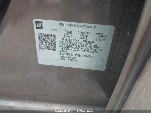 1G1BC5SM5K7134342 Chevrolet CRUZE LS
