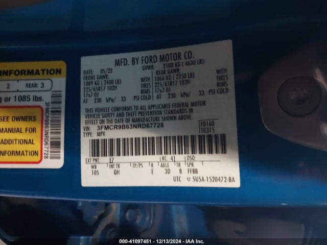 Ford Bronco Sport Big Bend 2022 3FMCR9B63NRD67728 Image 9