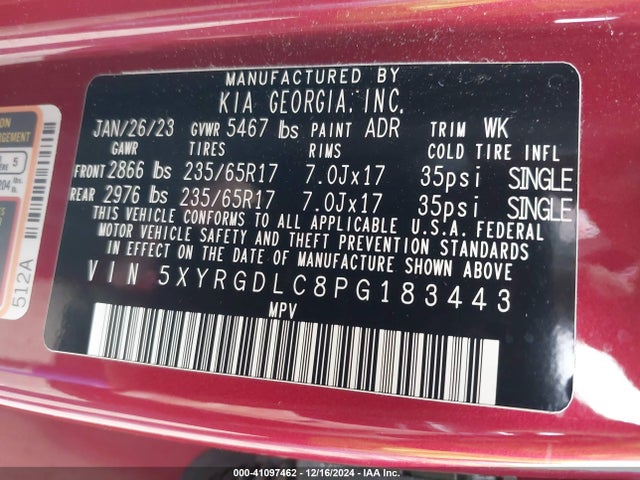 KIA SORENTO LX 2023 5XYRGDLC8PG183443 Image 9