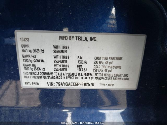 7SAYGAEE6PF892570 Tesla Model Y Awd/long Range Dual Motor All-wheel Drive