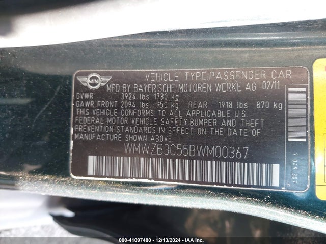 2011 MINI COOPER COUNTRYMAN WMWZB3C55BWM00367 Photo 8