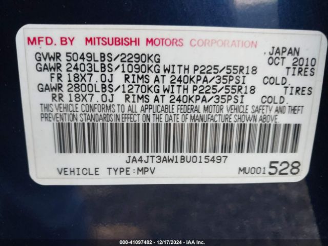 2011 MITSUBISHI OUTLANDER JA4JT3AW1BU015497 Photo 8