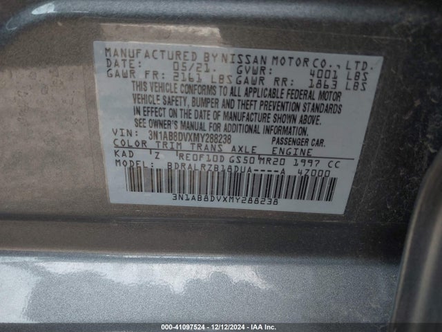 3N1AB8DVXMY288238 Nissan Sentra