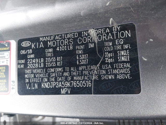KIA SOUL + 2019 KNDJP3A59K7650516 Image 9