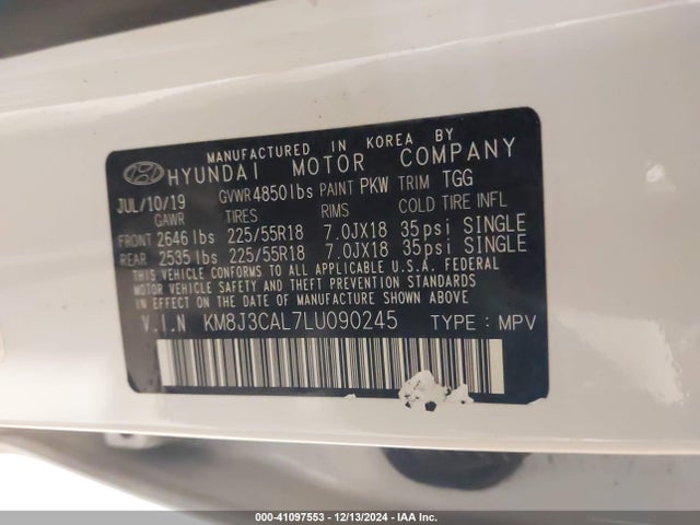 Hyundai TUCSON SEL 2020 KM8J3CAL7LU090245 Image 9