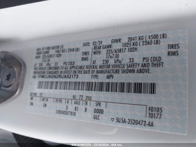 Ford Escape Active 2024 1FMCU9GN2RUA52173 Image 9