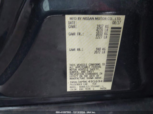 1N4AL3AP9HC495694 Nissan Altima 2.5 Sv
