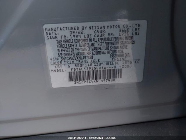 3N1CP5CVXNL497438 Nissan Kicks Sv Xtronic Cvt