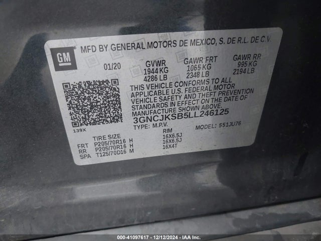 Chevrolet Trax Fwd Ls 2020 3GNCJKSB5LL246125 Image 9