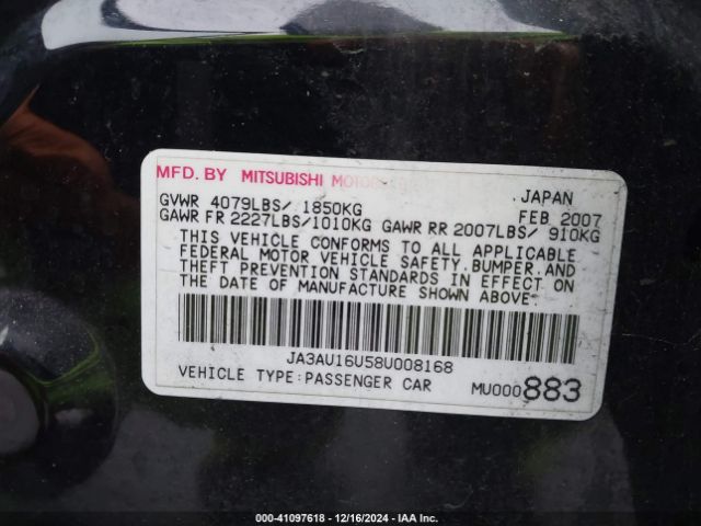 2008 MITSUBISHI LANCER JA3AU16U58U008168 Photo 8