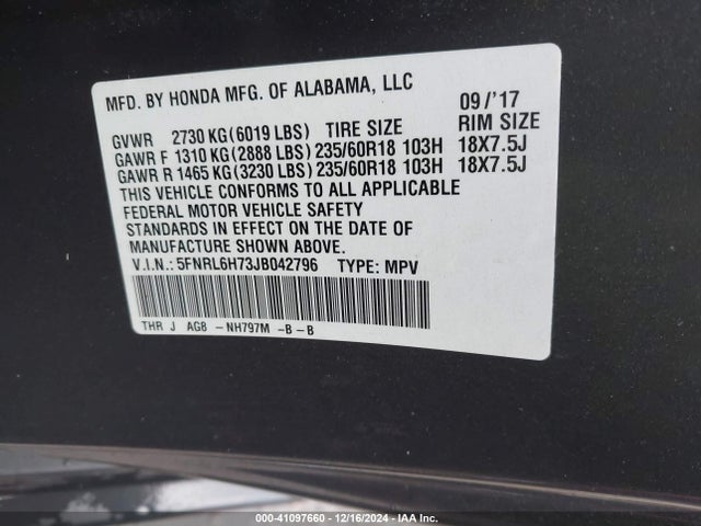 Honda Odyssey Ex-l 2018 5FNRL6H73JB042796 Image 9