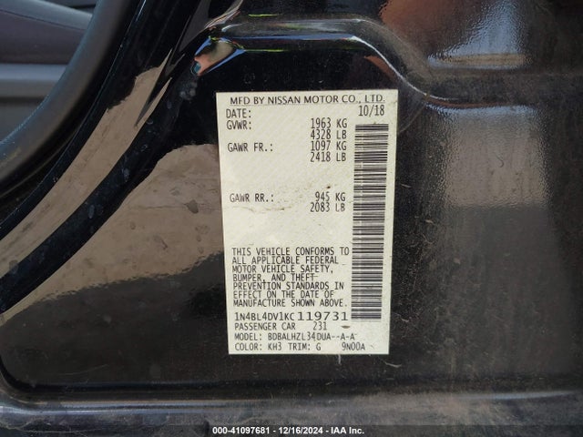 Nissan Altima 2.5 Sv 2019 1N4BL4DV1KC119731 Image 9