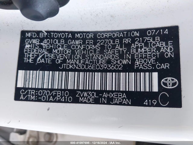 Toyota Prius Two 2014 JTDKN3DU6E0393602 Image 9