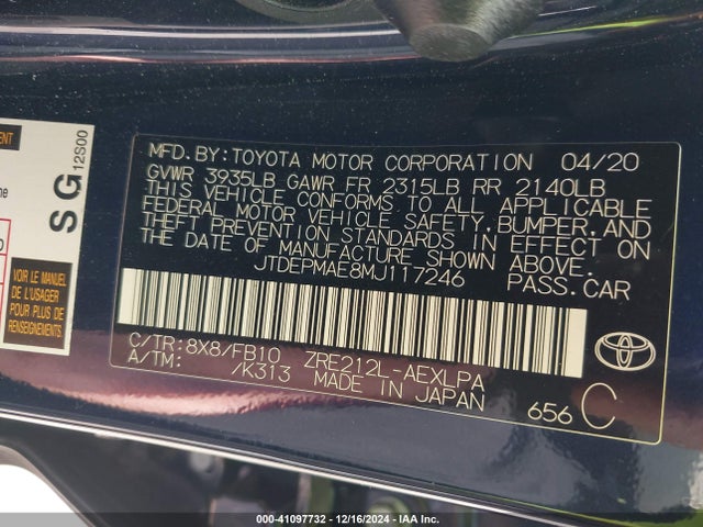 Toyota COROLLA LE 2021 JTDEPMAE8MJ117246 Image 9