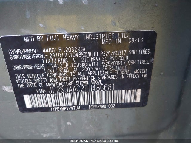 Subaru Forester 2.5i 2014 JF2SJAAC2EH486681 Image 9