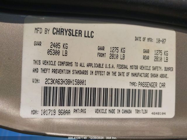2008 CHRYSLER 300C 2C3KA63H38H158001 Photo 8