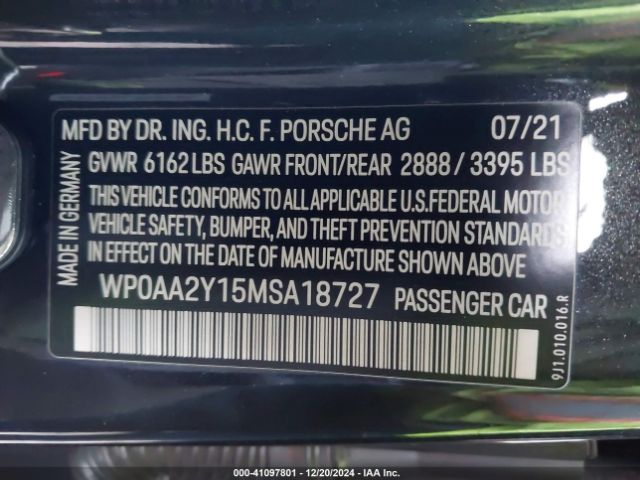 WP0AA2Y15MSA18727 Porsche Taycan