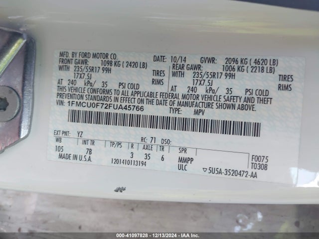 Ford ESCAPE S 2015 1FMCU0F72FUA45766 Image 9