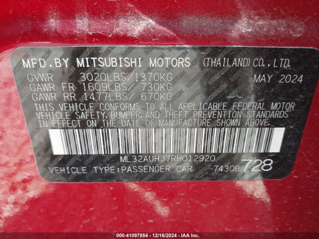 ML32AUHJ7RH012920 Mitsubishi Mirage Es/le