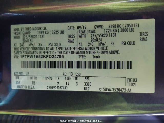 Ford F-150 Xlt 2019 1FTFW1E52KFD24795 Image 9