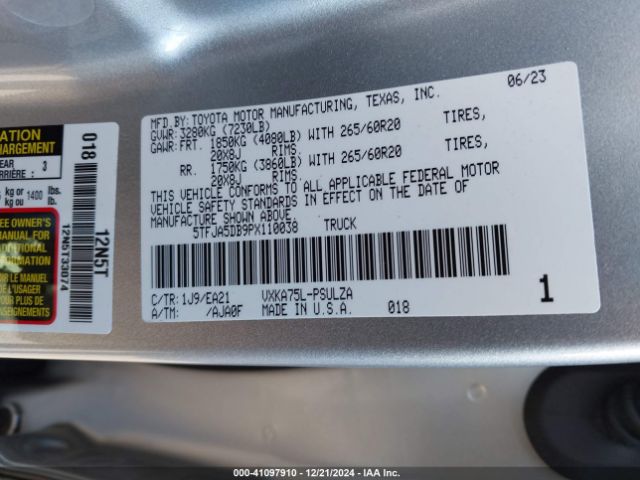 5TFJA5DB9PX110038 Toyota Tundra Limited