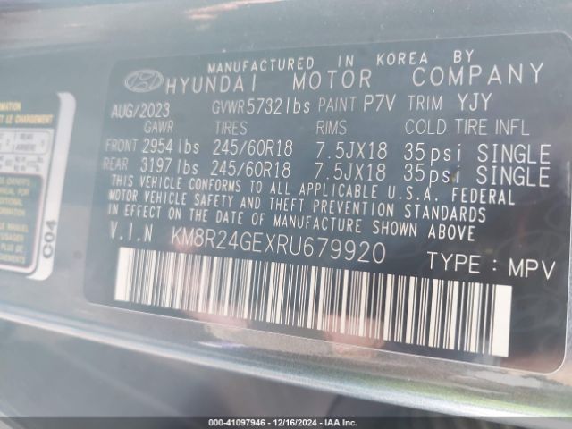 KM8R24GEXRU679920 Hyundai Palisade Sel