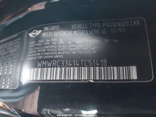 2004 MINI COOPER WMWRC33414TC51418 Photo 8