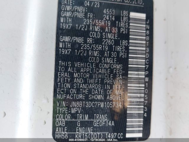 JN8BT3DC7PW105734 Nissan Rogue Platinum Fwd