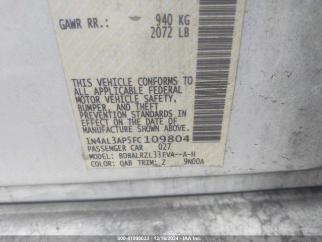 1N4AL3AP5FC109804 Nissan Altima 2.5 Sl