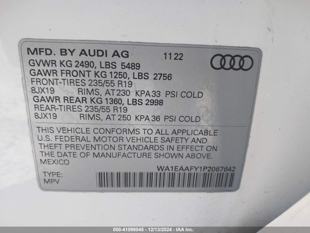 WA1EAAFY1P2067642 Audi Q5 Premium Plus 45 Tfsi S Line Quattro