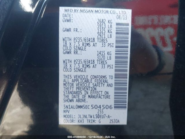 5N1AL0MM5EC504506 Infiniti QX60