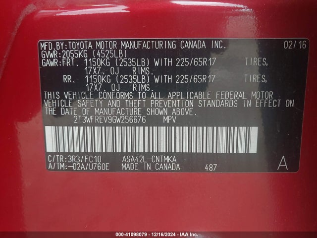 Toyota Rav4 Xle 2016 2T3WFREV9GW256676 Image 9
