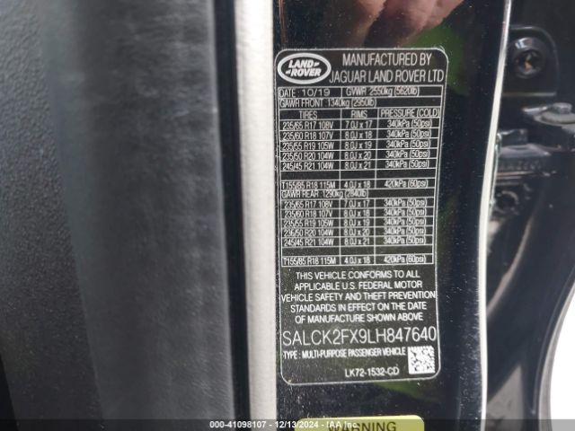 SALCK2FX9LH847640 Land Rover Discovery Sport Standard