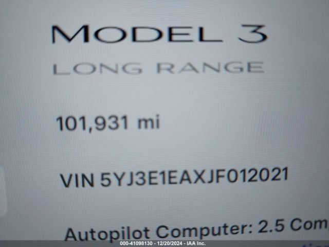 5YJ3E1EAXJF012021 Tesla Model 3 Long Range/mid Range