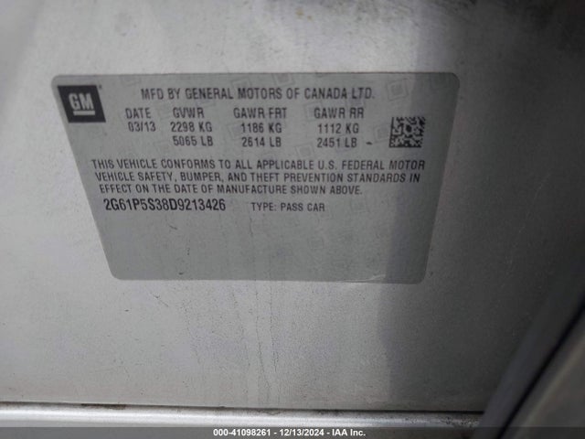 2013 CADILLAC XTS 2G61P5S38D9213426 Photo 8