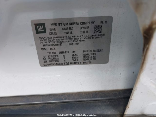 KL4CJASB8GB661167 Buick Encore