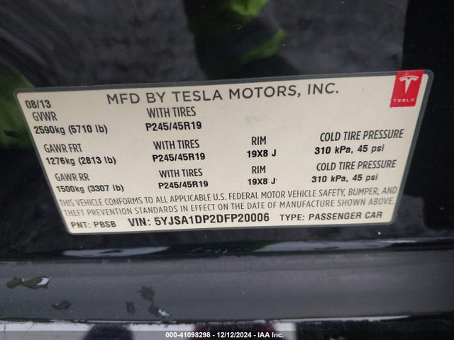 2013 TESLA MODEL S 5YJSA1DP2DFP20006 Photo 8