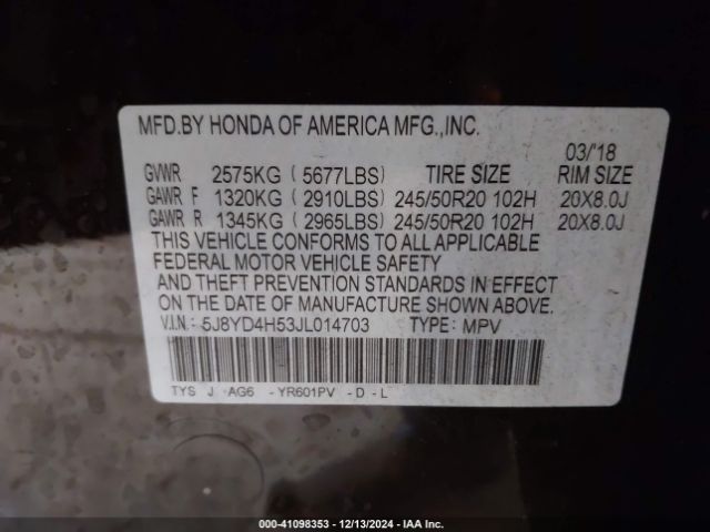 5J8YD4H53JL014703 Acura Mdx Technology Package   Acurawatch Plus Pkg