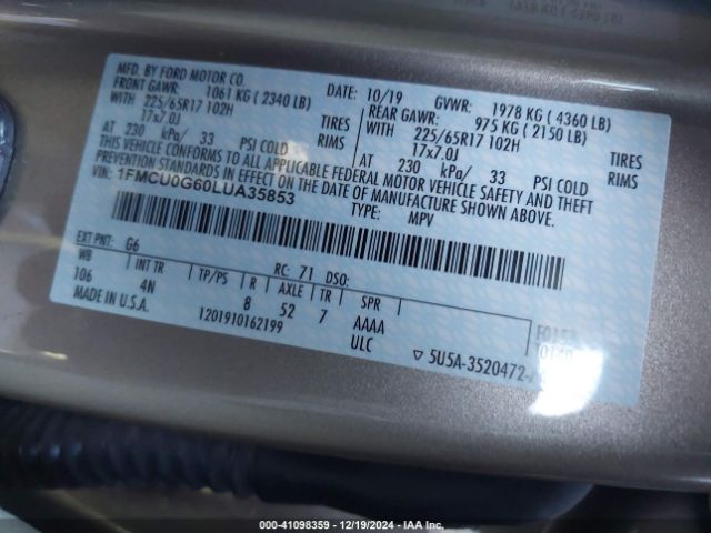 1FMCU0G60LUA35853 Ford ESCAPE SE
