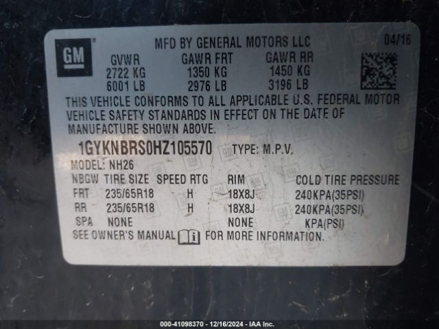 1GYKNBRS0HZ105570 Cadillac XT5 LUXURY