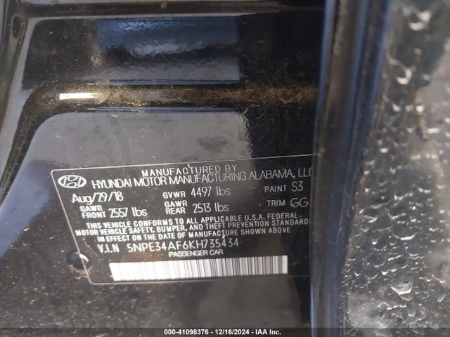 5NPE34AF6KH735434 Hyundai SONATA SEL