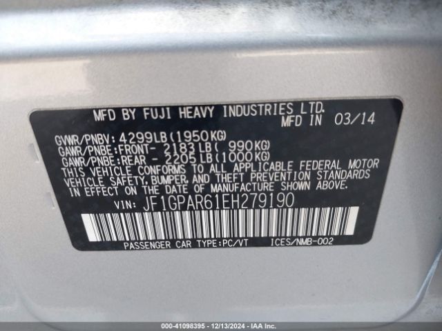 JF1GPAR61EH279190 Subaru Impreza 2.0i Sport Limited