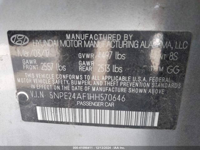 5NPE24AF1HH570646 Hyundai Sonata